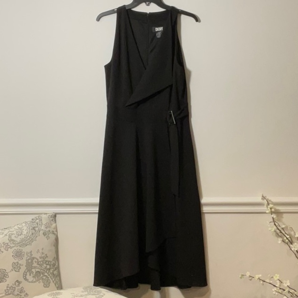 DKNY Black Asymmetrical Sheath Dress V-Neck Sleeveless